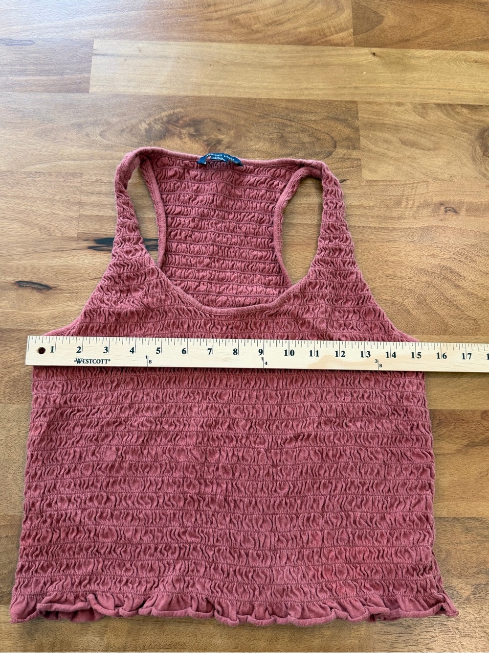 American Eagle Outfitters Smocked Racerback Crop Top in Dark Rose Size Large - Picture 5 of 7